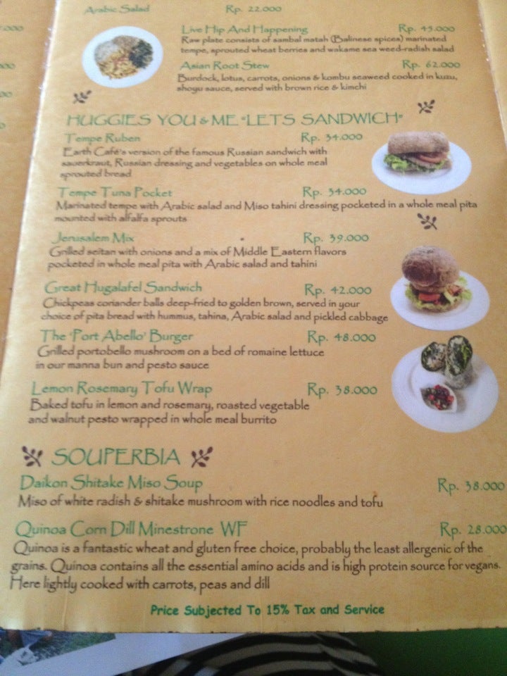 Earth Cafe Menu Cafe